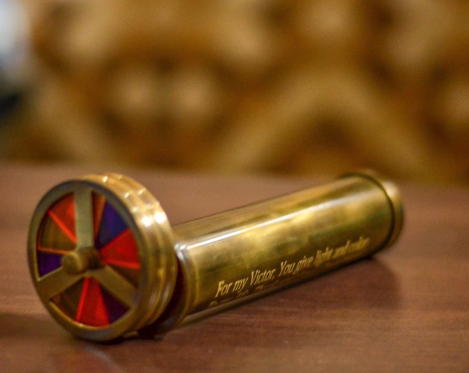 Featured listing image: Personalized Brass Kaleidoscope: Engraved Retro Toy Gift, Christmas Gift, Fathers Day Gift, Unique Gift ideas, Groomsmen Gift