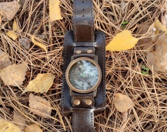 Reloj de pulsera Steampunk con brújula de latón y cuero, ideal para  aventuras, senderismo, camping y