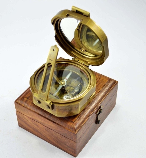 Compass - Antique Working Heavy Survey Brass Brunton Compass With 