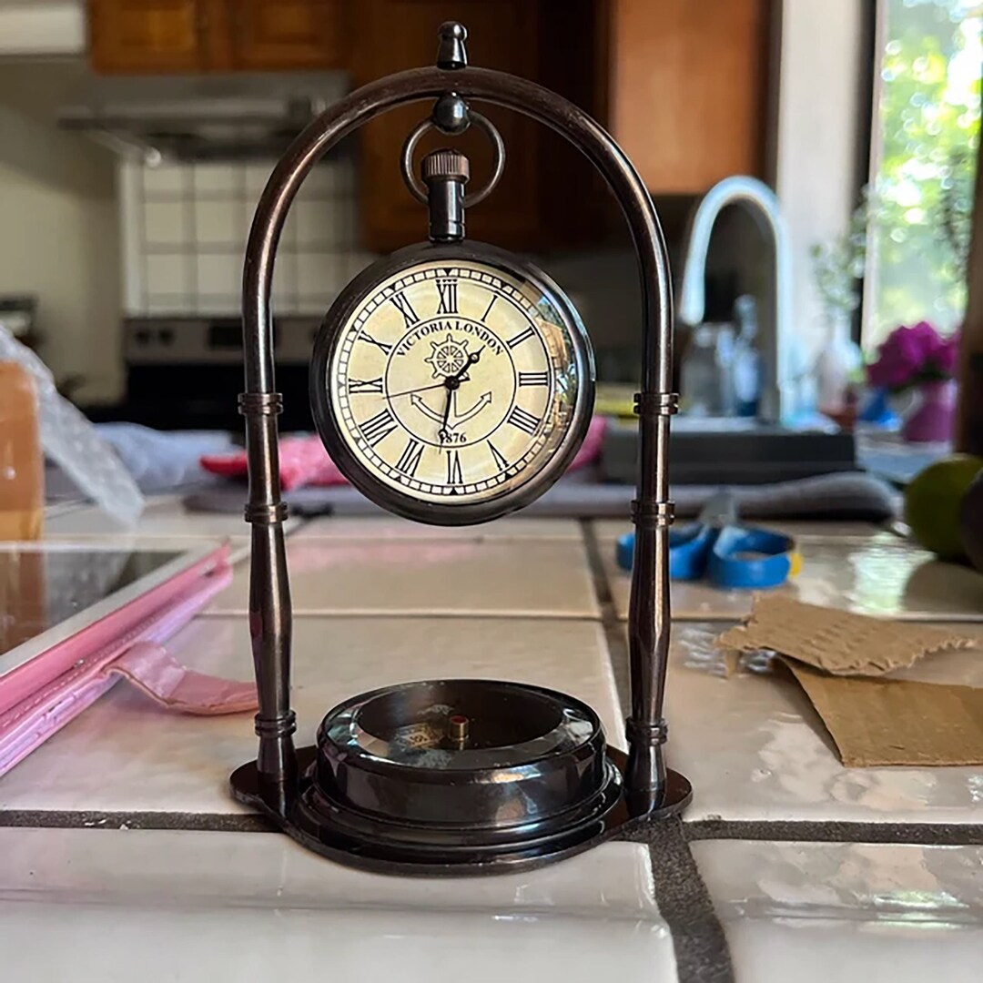 Custom Table Clock, Engraved Personalized Desk Watch Compass, Custom Gift Desktop Clock, Gift