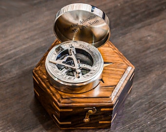 Personalized Gift Sundial Compass, Compass For Son, Custom Engraved Sundial Compass, Anniversary Gift, Handwriting Sundial, Working Compass