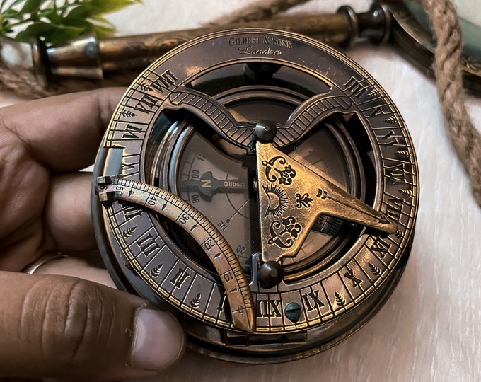 Featured listing image: Personalized Sundial Compass - 8th Anniversary Gift for Men, Gifts For Your Loved One's, Bithday Gift, Christmas gift, Baptism keepsake gift