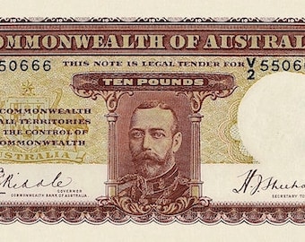 Australia, Commonwealth Bank Issues,  10 Shillings, 1 - 10 Pounds, 1933 - 1939, P.19 - P.24, Complete Set, REPLICA