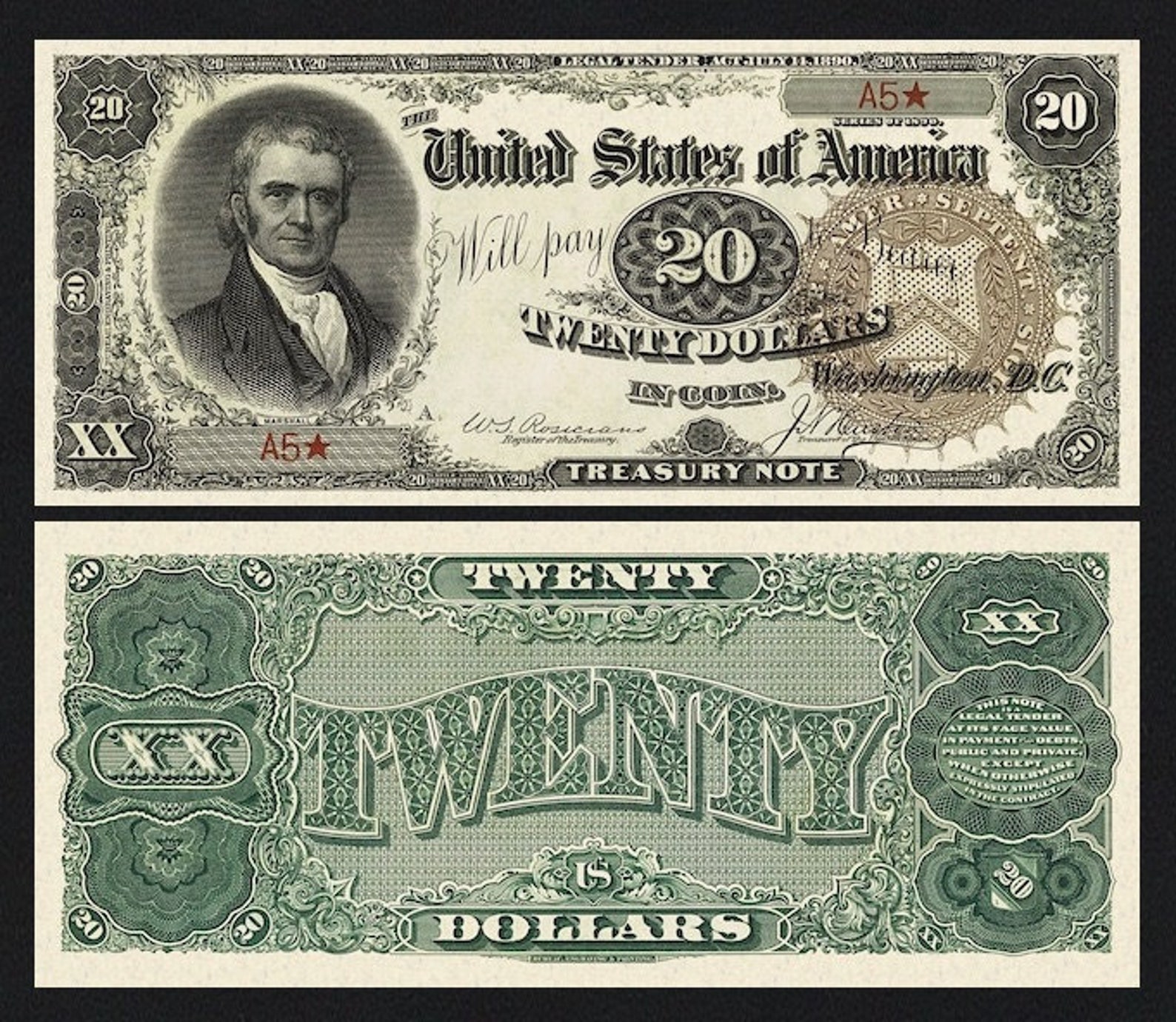 United States, 1 1000 Dollars grand Watermelon, Treasury Notes 1890, P