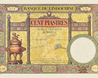 Frans Indo-China, Banque de l'Indochine, 1, 5, 20 & 100 Piastres, 1921 - 1936, P.48 - P.51, Complete set REPLICA