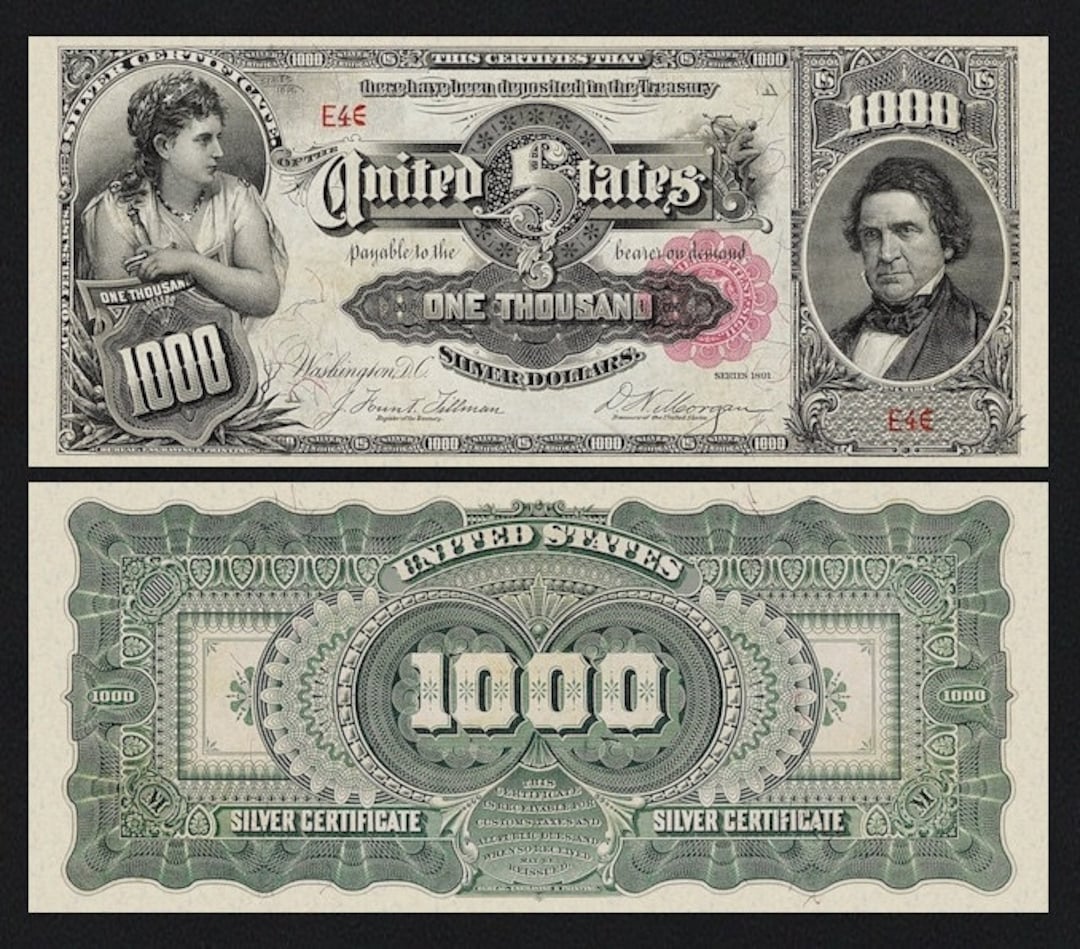 United States, 1 1000 Dollars, Silver Certificate 1891, P.326 P.334, Complete Set REPLICA Etsy