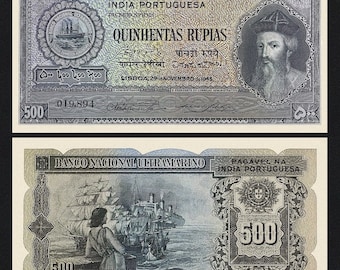 India, Portuguese Colony Banco Nacional Ultramarino, 5 - 500 Rupias (Rupees)  1945, P.35 - P.40, Complete Set REPLICA