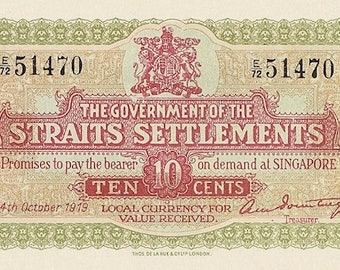 Straits Settlements, 10 & 25 Cents, Emergency Issues 1917 - 1920, P.7 - P.8, Complete Set REPLICA