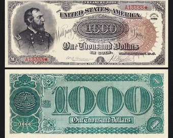 United States, 1 - 1000 Dollars (Grand Watermelon), Treasury Notes 1890, P.344 - P.350, Complete Set REPLICA