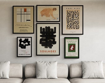 Gallery Wall Art Set of 6 - Eclectic Print - Wall Decor - Wall Prints Bundle - Interior - Soulages - Mondrian - Klee - Chillida - Rodin