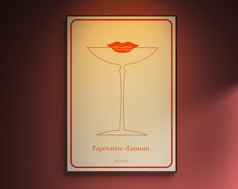 Cocktail Kiss Vintage Menu Print: Retro Paris Advertising (Digital Download)