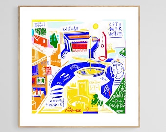 Greek Abstract Poster - Colorful Square Design - Mythological- David Bust - Boho - Minimal - Midcentury