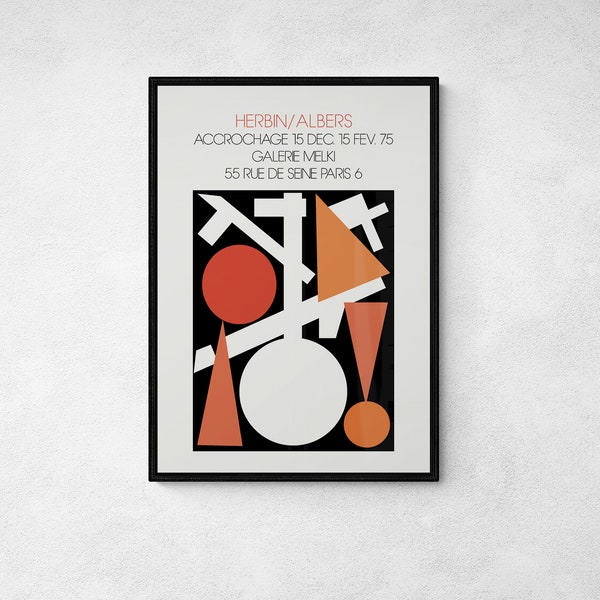 Josef Albers & Auguste Herbin Affiche d’exposition pour galerie - Affiche de galerie géométrique abstraite - Lithographie - Minimal Moderne - Milieu du siècle