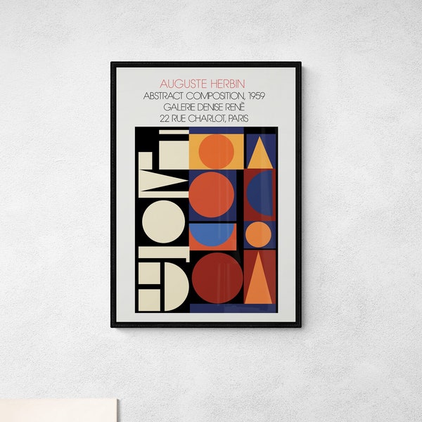 Auguste Herbin - Composition abstraite, 1959 - Galerie Denise René - Affiche géométrique - Affiche d’exposition pour Galerie - Affiche de la Galerie moderne