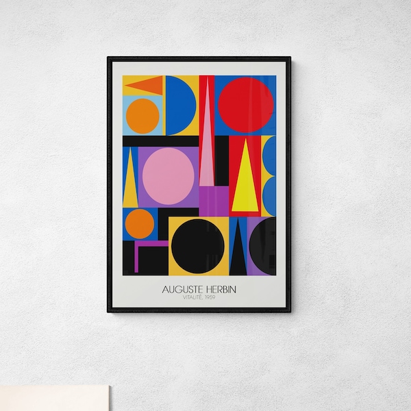 Auguste Herbin Print - Vitalité 1959 - Art mural géométrique - Affiche abstraite - Milieu du siècle - Josef Albers- Bauhaus - Décoration murale moderne