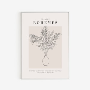 Plantes Bohemes - ボヘミアン植物 - 抽象的な植物パンパスグラスのポスター - モダンなウォールアート - タイポグラフィポスター - ミニマリストラインアートポスター