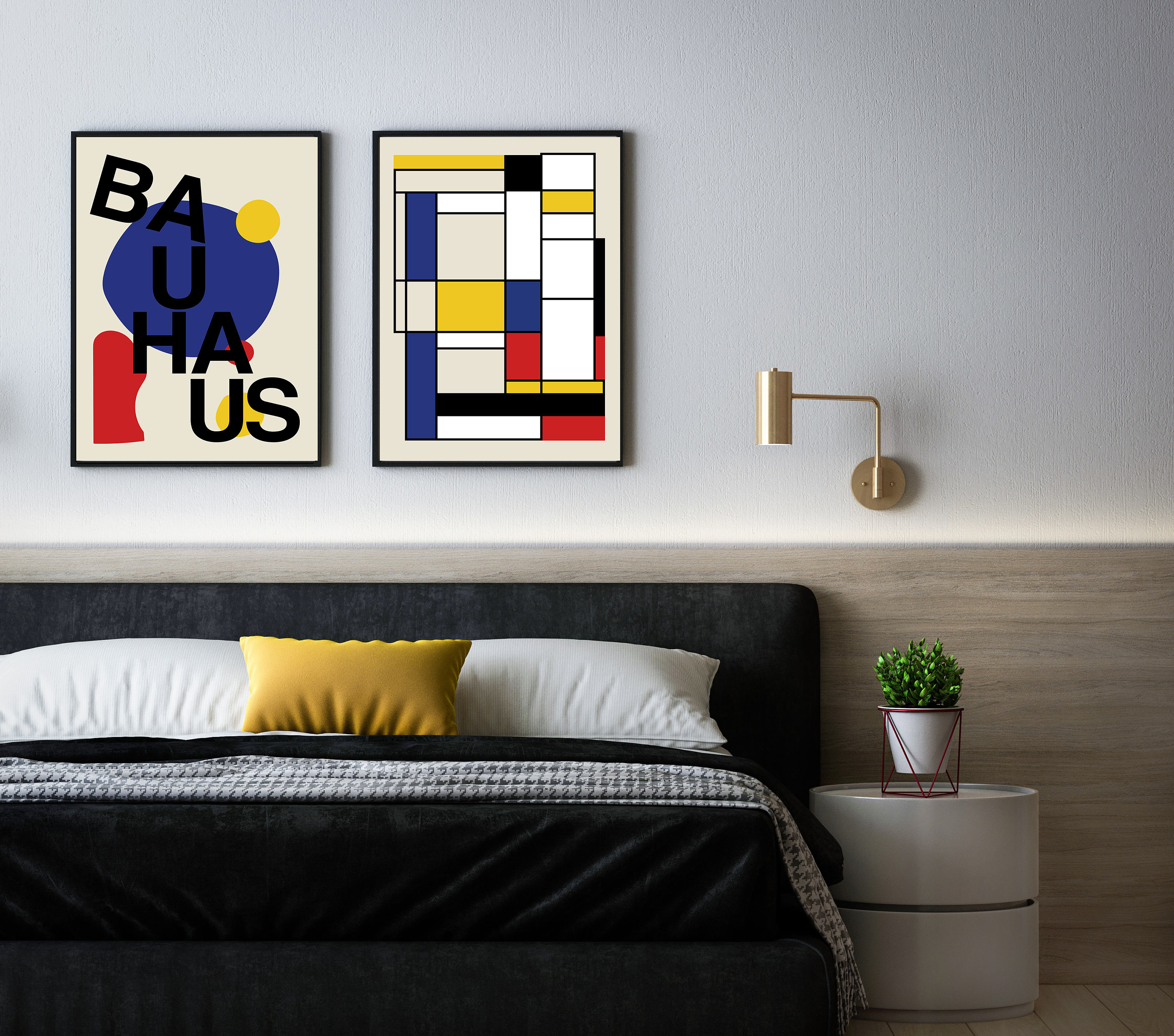 Bauhaus Set of 2 Primary Colors Geometric Pattern Fabric Etsy