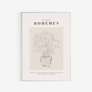 Plantes Bohemes - ボヘミアン植物 - 抽象的な植物モンステラポスター - モダンなウォールアート - タイポグラフィポスター - ミニマリストラインアートポスター