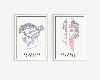 Greek Goddess Bust Print Set: Mid-Century Modern Wall Art (Physical Posters)