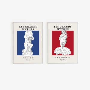 Diosa griega Set of 2 - Aphrodite Sea Shell Poster- El nacimiento de Venus - Atlas - Greek Museum Poster - Greek Artwork - Greek Bust Statue