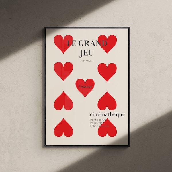 Le Grand Jeu - Cinematheque - Film Ancien - Film Poster - Cinema Poster - Playing Cards - Hearts -Vintage Ad Poster