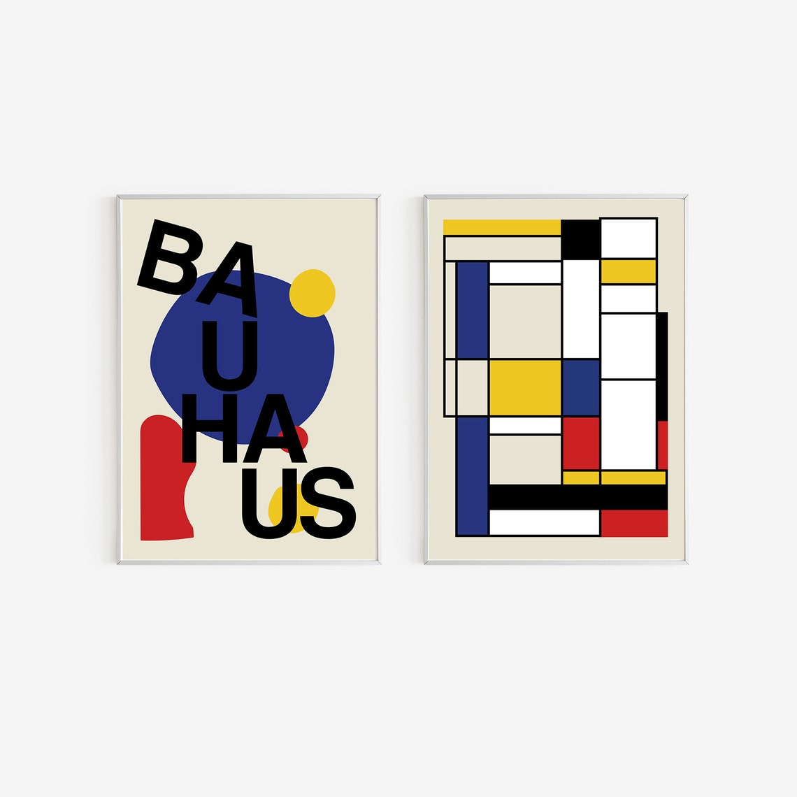 Bauhaus Set of 2 Primary Colors Geometric Pattern Fabric Etsy