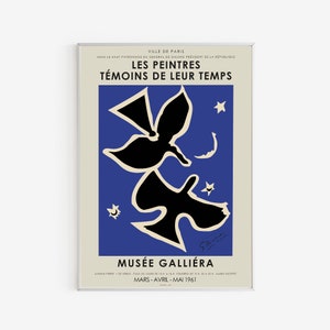 Les Peintres Temoins de leur Temps - Musee Galliera by Georges Braque 1961- Abstract Blue  Beige Bird Poster - Vintage