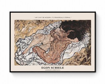Egon Schiele - Umarmung (Liebespaar II) - The Embrace (Lovers) - L'Étreinte - Art Exhibition -Schiele Sketch / Drawing - Nudes - Mid-century