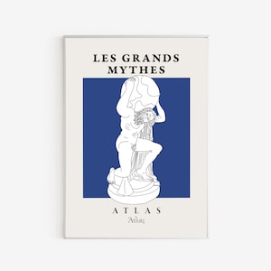 Les Grands Mythes - Mythological Poster - Greek Goddess - Greek Bust Statue - Atlas Poster - Titan and World Artwork - Midcentury Wall Art