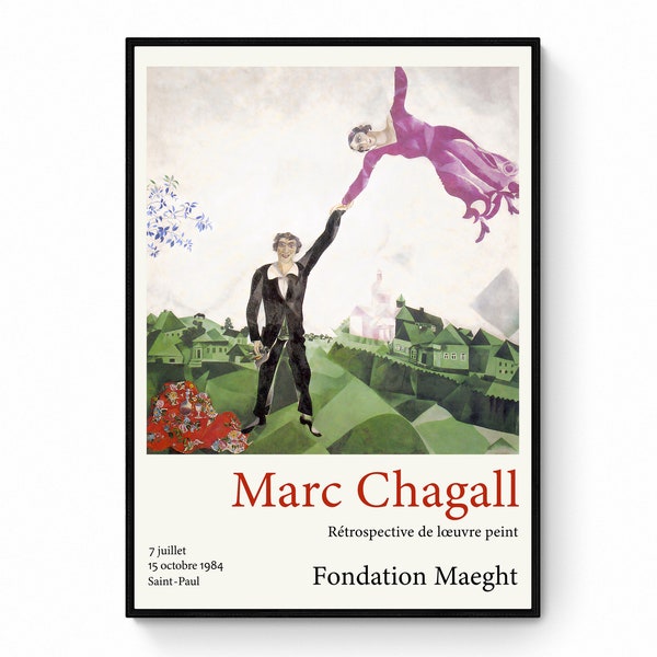 Marc Chagall - Retrospective - Exhibition Poster - La passeggiata - The Promenade - Abstract - Vintage Home Decor - Surreal Painting - Love