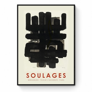 Pierre Soulages - Berggruen Paris - Abstraktes Kunstwerk - Mid Century - Kunstausstellung Poster - Digitaldrucke - Retro - Schwarzes Poster