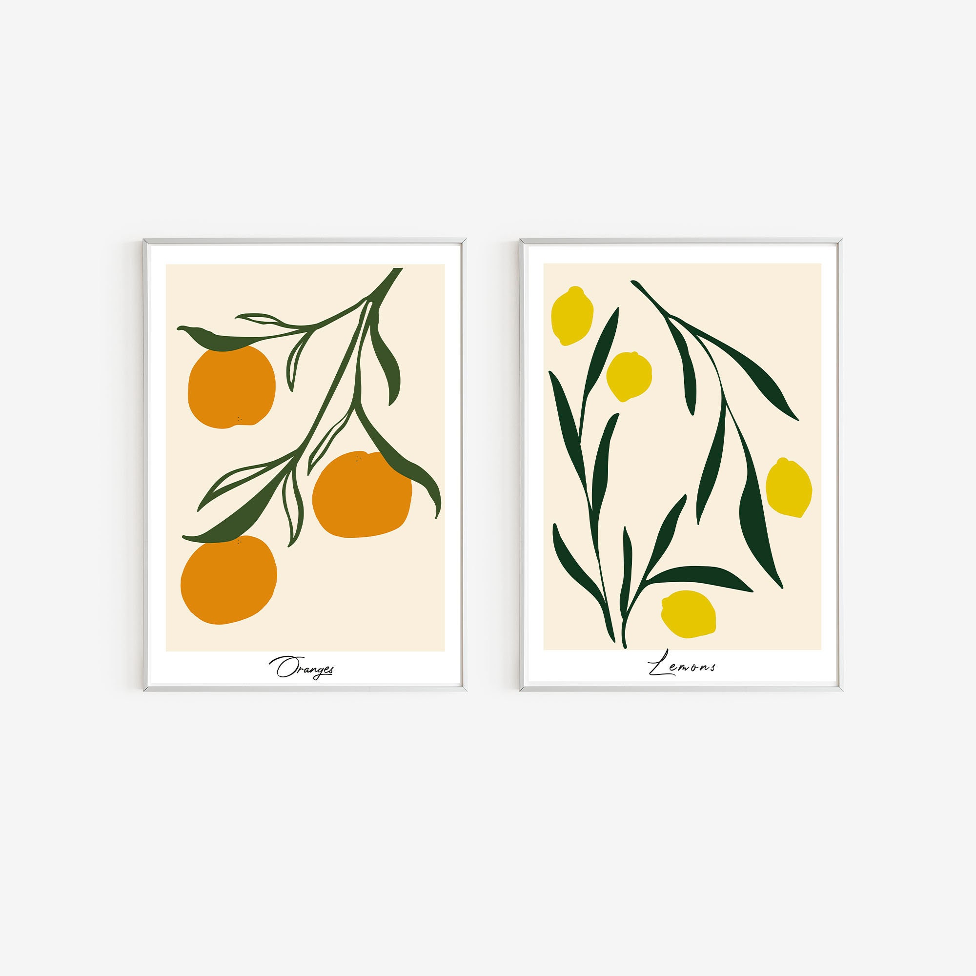 2 set of Abstract Orange and Lemon Poster Abstract Botanical | Etsy