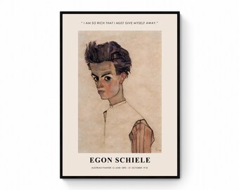Egon Schiele Self-Portrait Print: Striped Shirt, Expressionist Art (Digital Download)