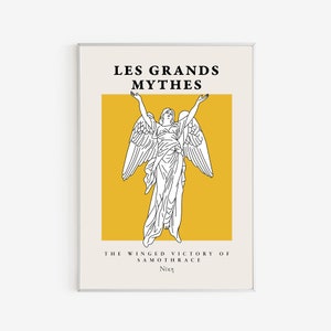 Les Grands Mythes - Cartel mitológico - Diosa griega - Estatua griega del busto - La victoria alada de Samotracia - Victoria Angel Artwork