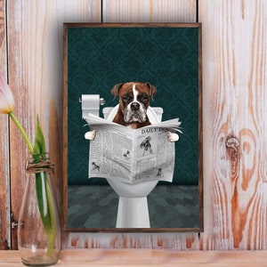 Boxer Dog Lovers Please Sit Yourself Bathroom Restroom Home Living Décor Wall Art Print Poster