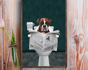 Boxer Dog Lovers Please Sit Yourself Bathroom Restroom Home Living Décor Wall Art Print Poster