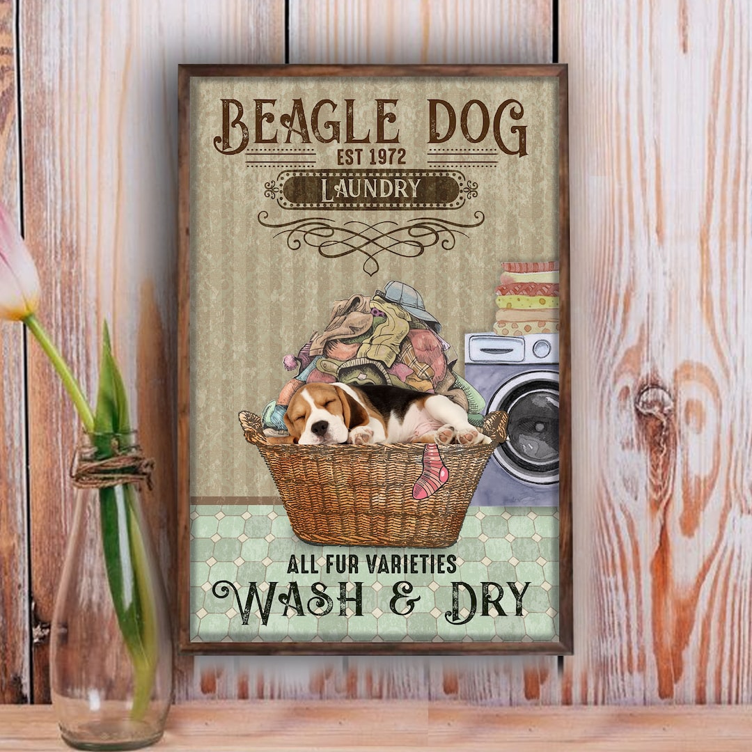 Beagle Dog Wash and Dry Laundry Poster Bathroom 12x18 Inch Home Decor