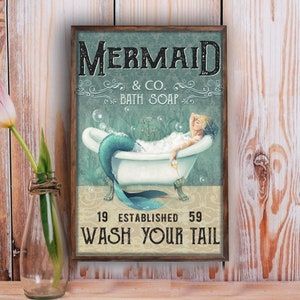 Mermaid Bath Soap Wash Your Tail Established Poster Personalize Customize Year Poster 12x18 Inch Living Decor Bathroom Poster