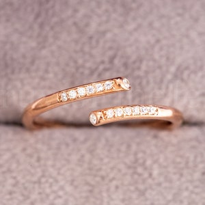 minimal ring - open end ring - open gap diamond ring - rose gold diamond stacking ring - bypass ring - best for daily wear - best gift
