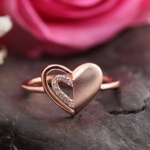 heart shape ring - heart ring - heart ring with diamond - heart ring for gift - heart gold ring - love ring - valentine day gift