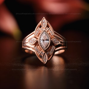 marquise diamond engagement ring - vintage engagement ring - solid rose gold ring - lab grown diamond ring - wedding ring gift for her