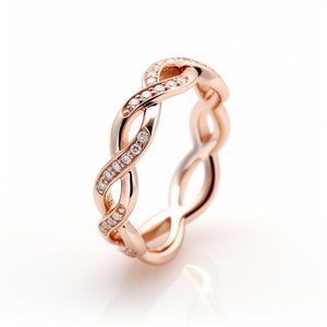 obrączka z diamentami infinity, obrączka ślubna ze złota, pierścionek z diamentami wave, obrączka ślubna infinity, obrączka z diamentami moissanite gold, wyjątkowy prezent dla niej