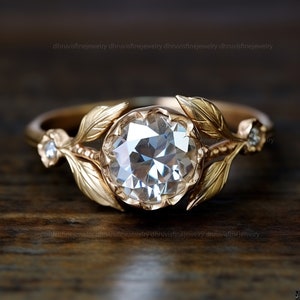 floral engagement ring- leaf gold ring - nature inspired wedding ring - lab grown diamond ring - moissanite  engagement ring - art deco ring