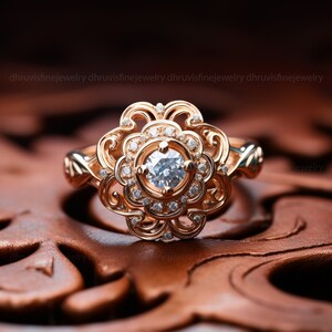 Rose gold ring, Lab grown diamond ring, CVD diamond, Art deco engagement ring, Nature inspired ring,  Art nouveau ring, Engagement ring