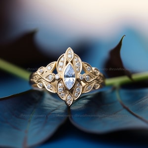 Bague de fiançailles en diamants cultivés Marquise Lab : or massif victorien