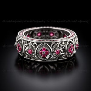 Ruby silver band, Victorian silver ring, estate silver ring, pattern silver ring, 925 silver ring, antique silver ring, art deco silver band