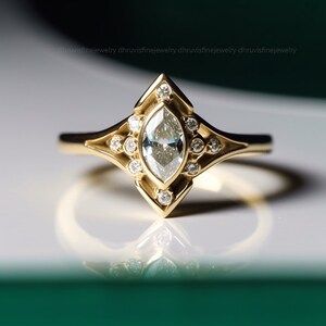 marquise cut lab grown diamond engagement ring - art deco engagement ring - marquise moissanite diamond engagement ring - solid gold ring