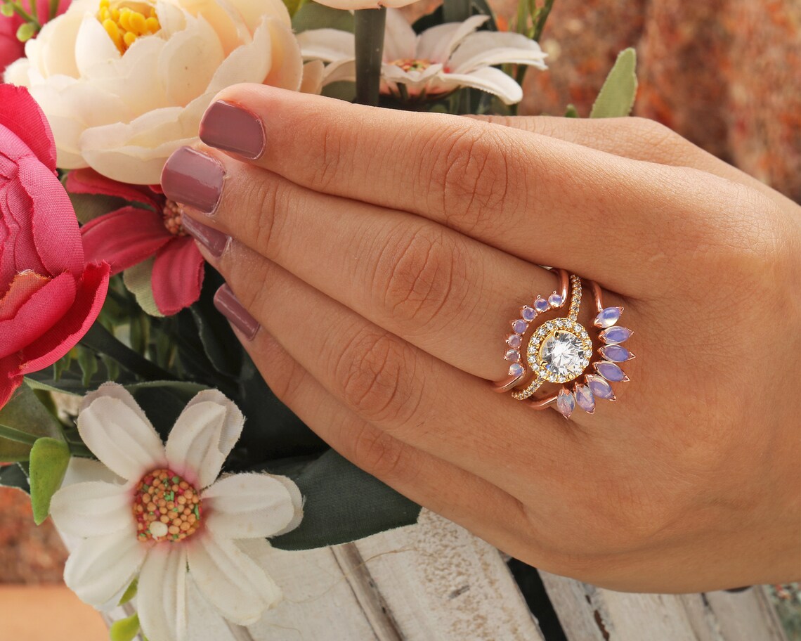 Hippie engagement ring set solitaire moissanite engagement Etsy