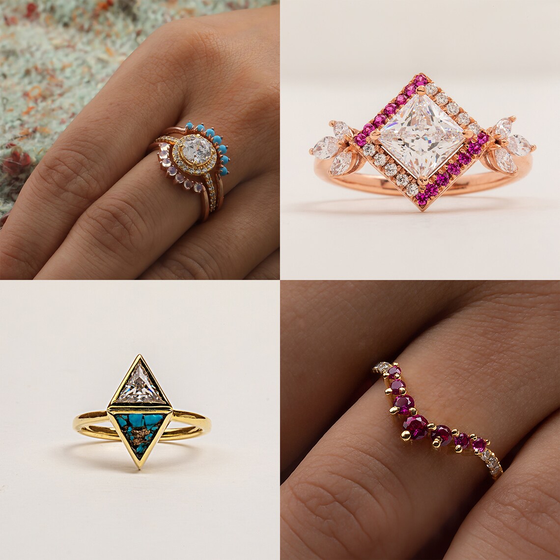 Pear Shape Alexandrite Alternative Halo Engagement Ring Set 14k Solid ...