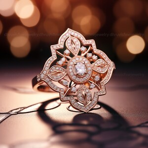 solitaire engagement ring, pattern engagement rose gold ring, nature inspired gold ring solid gold ring, cvd diamond ring art deco gold ring